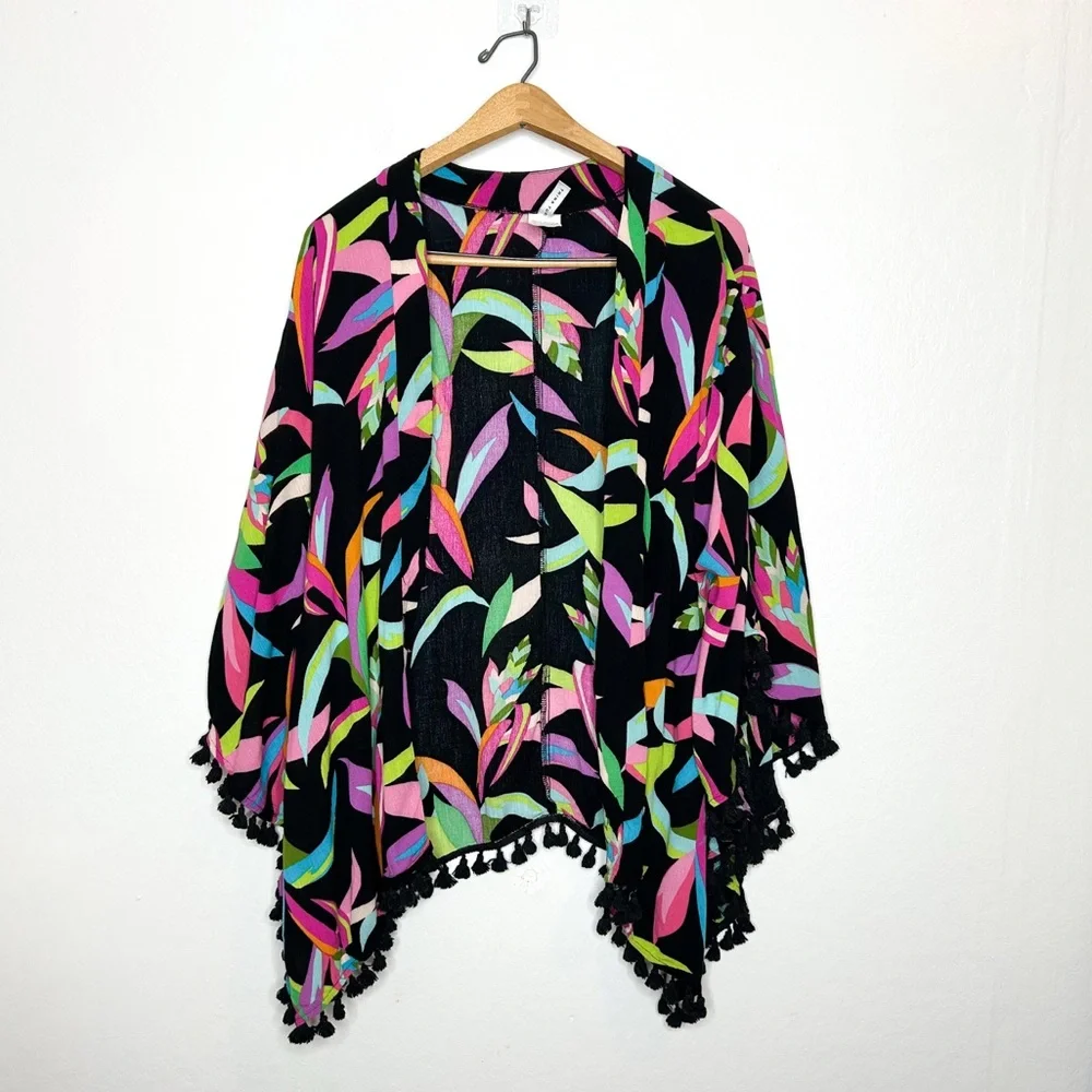 Trina Turk Bird Of Paradise Kimono Swim Cover Colorful Palm‎ Print One Size - Picture 4 of 9